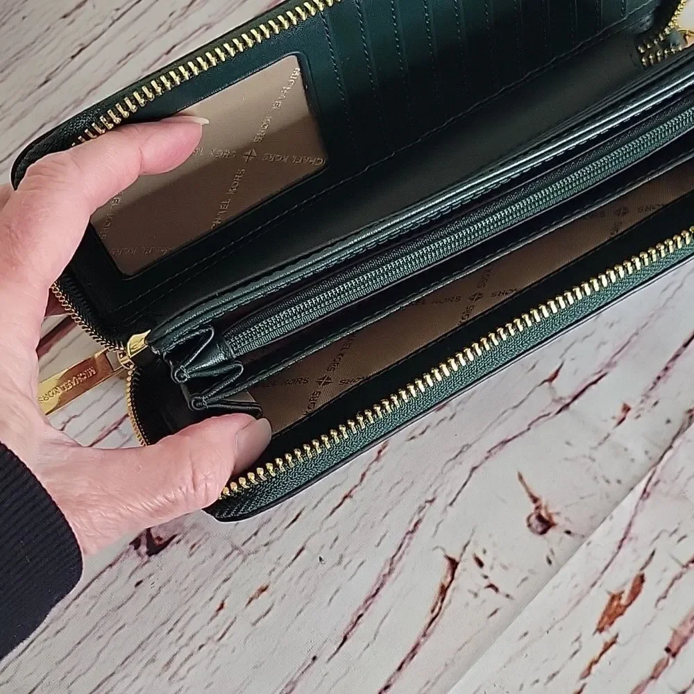 MICHAEL KORS Pebble Leather Spruce Green Wallet with Wristlet Strap - Picture 6 of 9